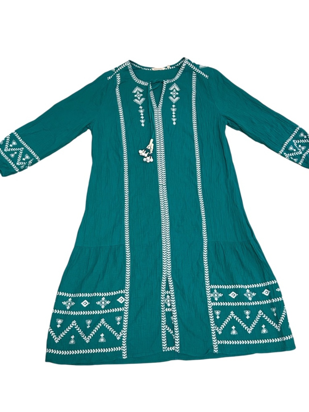 Women's Soft Surroundings Long Sleeve Embroidered Boho 100% Cotton Dress Size 1X